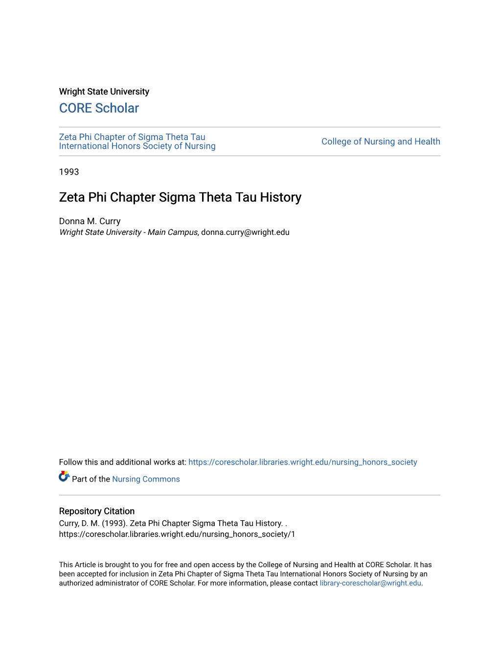 Zeta Phi Chapter Sigma Theta Tau History