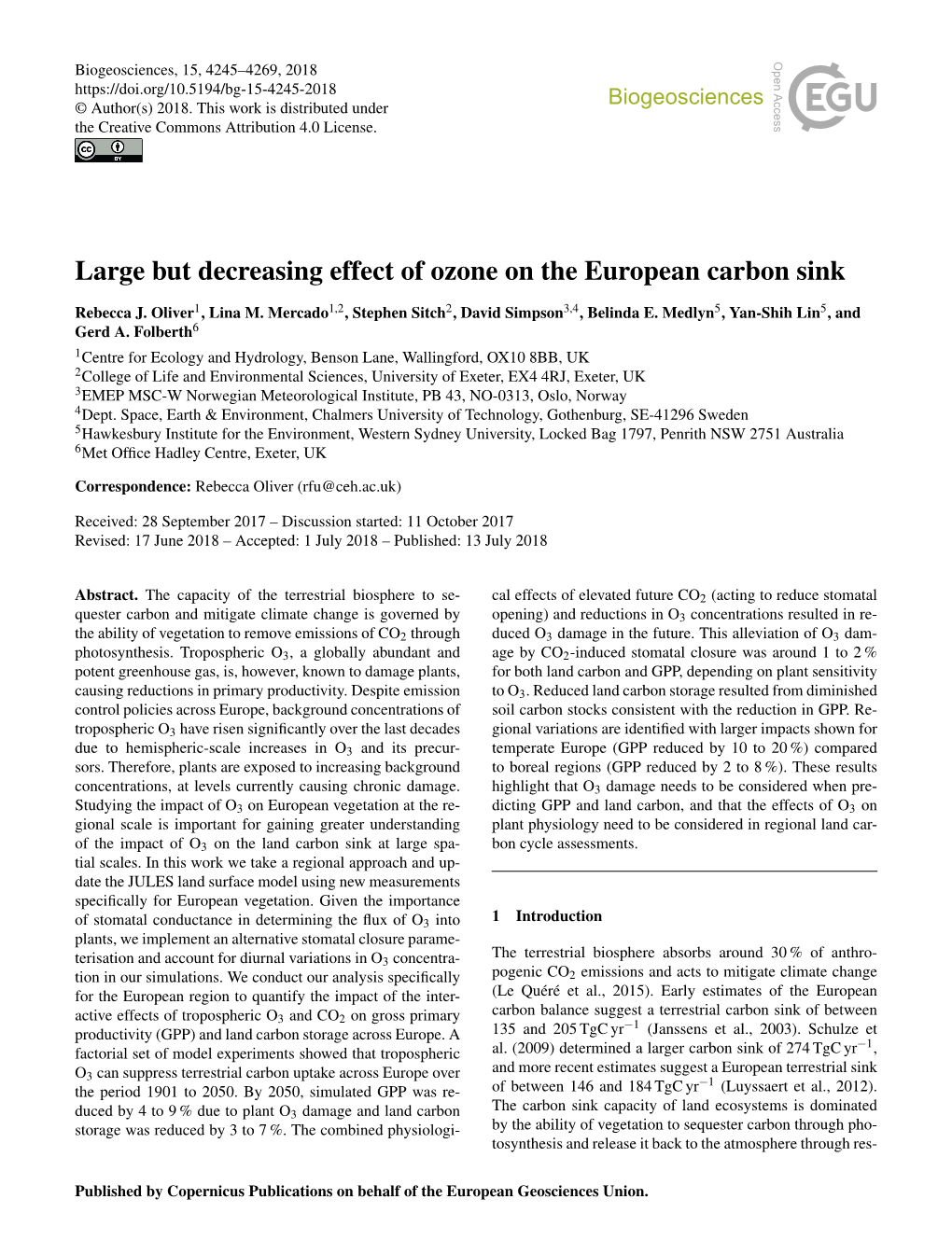 Large but Decreasing Effect of Ozone on the European Carbon Sink