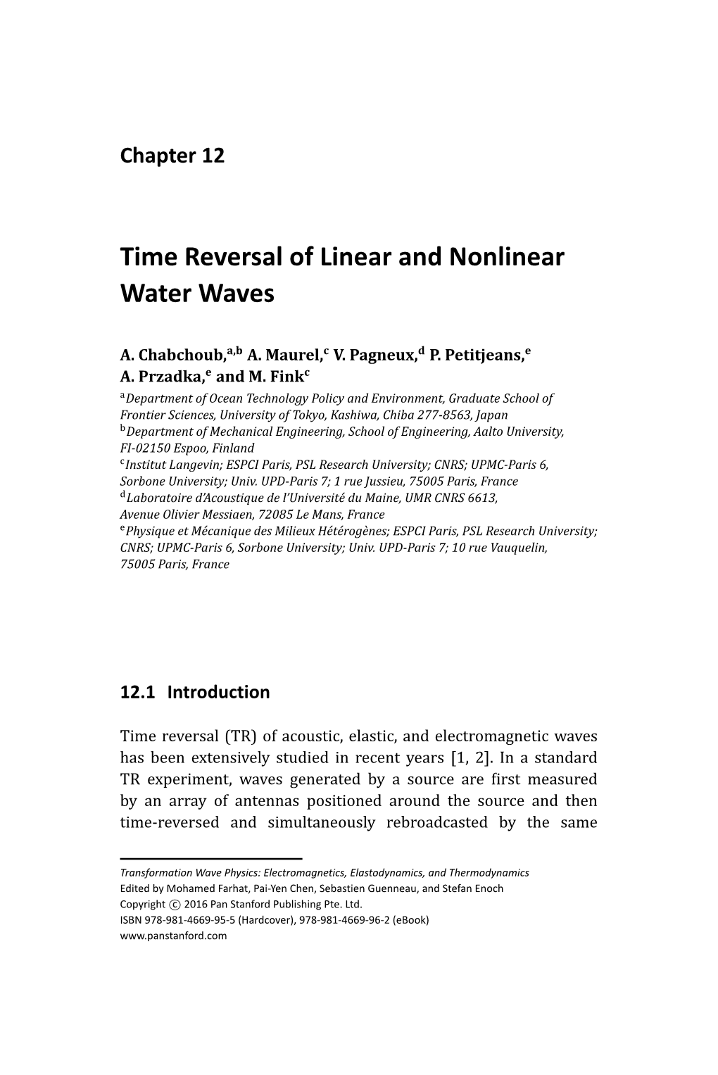 Chapter 12 Time Reversal of Linear and Nonlinear Water Waves