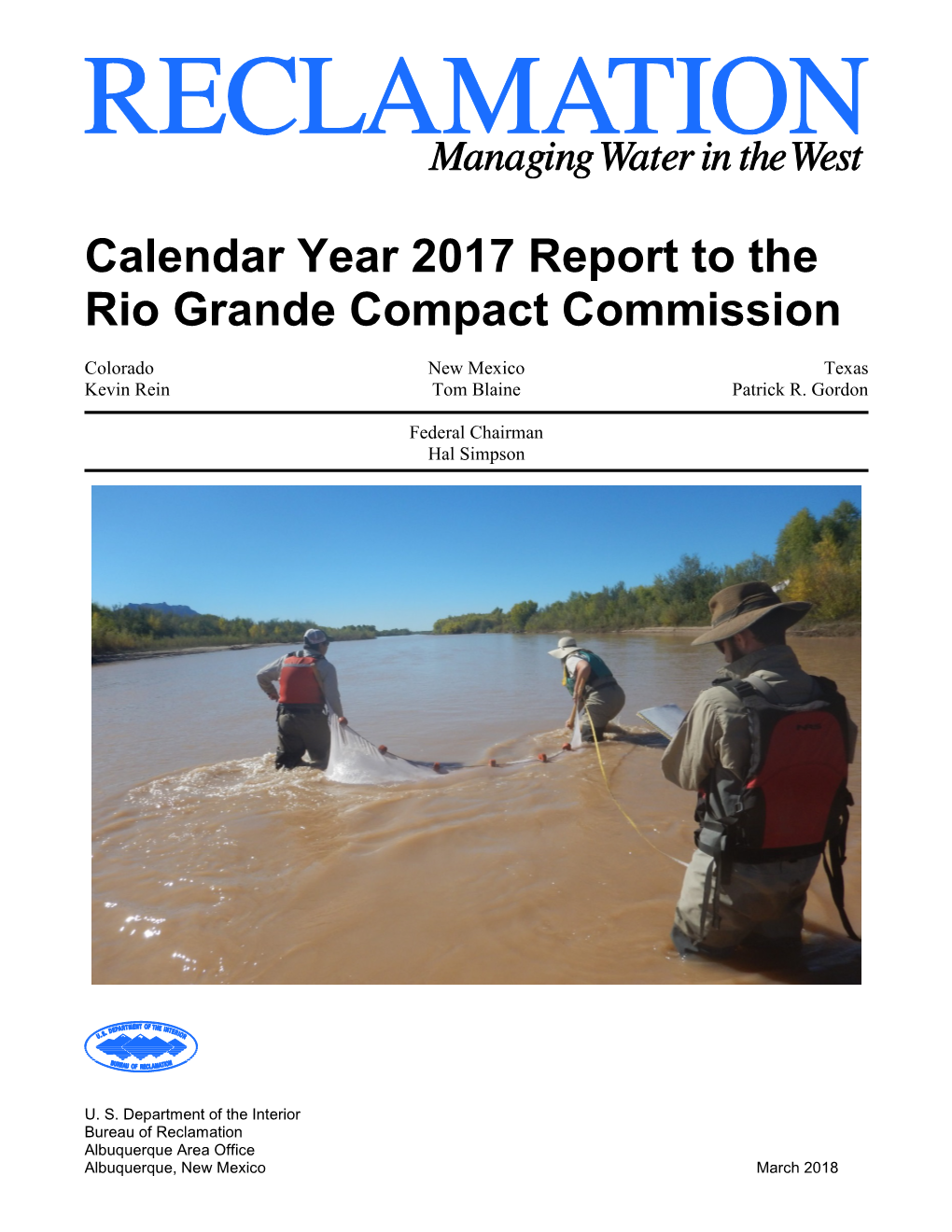 Calendar Year 2017 Report to the Rio Grande Compact Commission