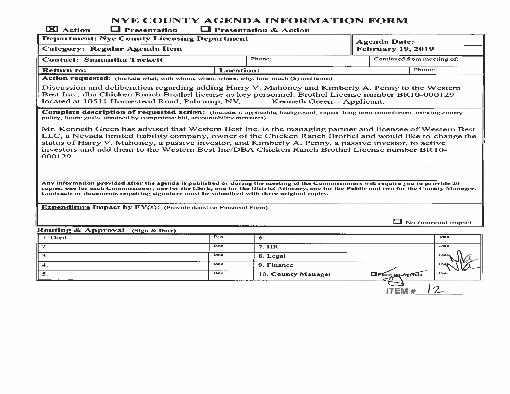 Nye County Agenda Information Form