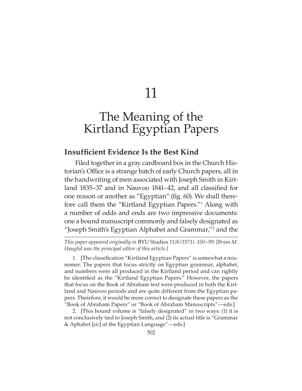 The Meaning of the Kirtland Egyptian Papers