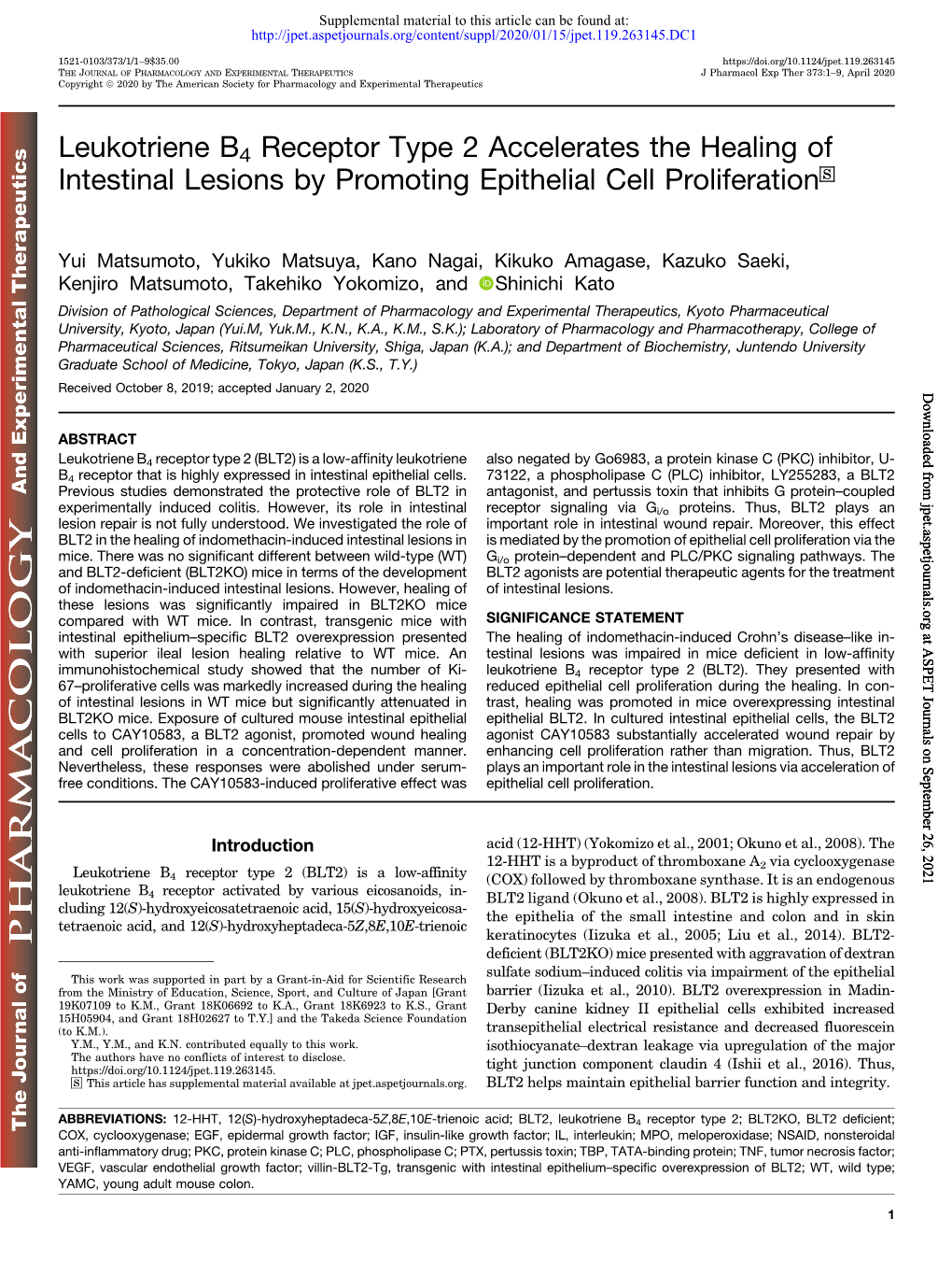 Leukotriene B4 Receptor Type 2 Accelerates the Healing of Intestinal Lesions by Promoting Epithelial Cell Proliferation S