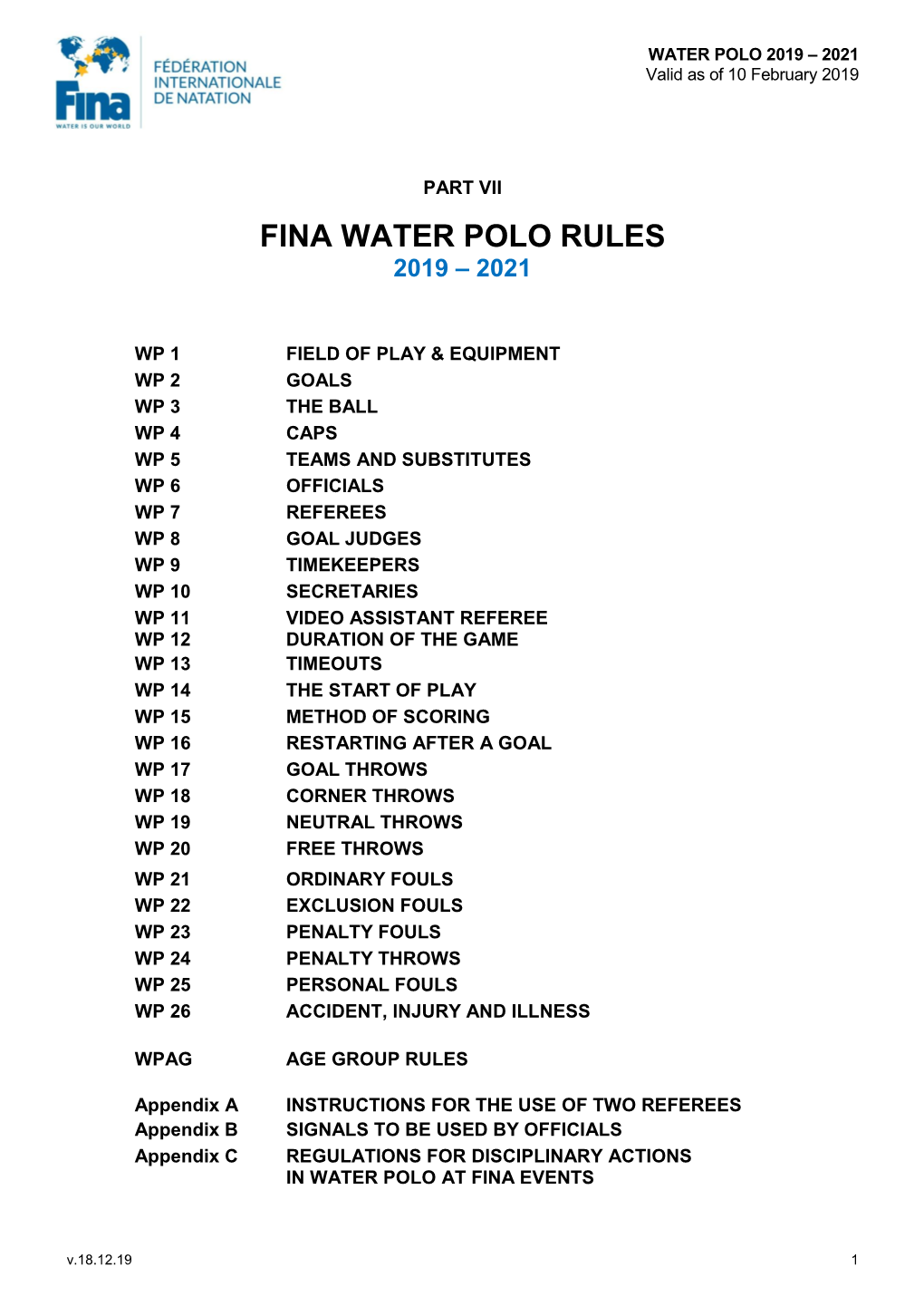 Fina Water Polo Rules 2019 – 2021