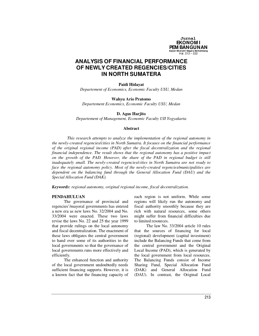 Analysis of Financial Performance of Newly Created Regencies/Cities in North Sumatera