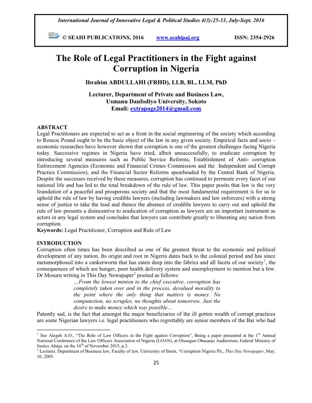 The Role of Legal Practitioners in the Fight Against Corruption in Nigeria