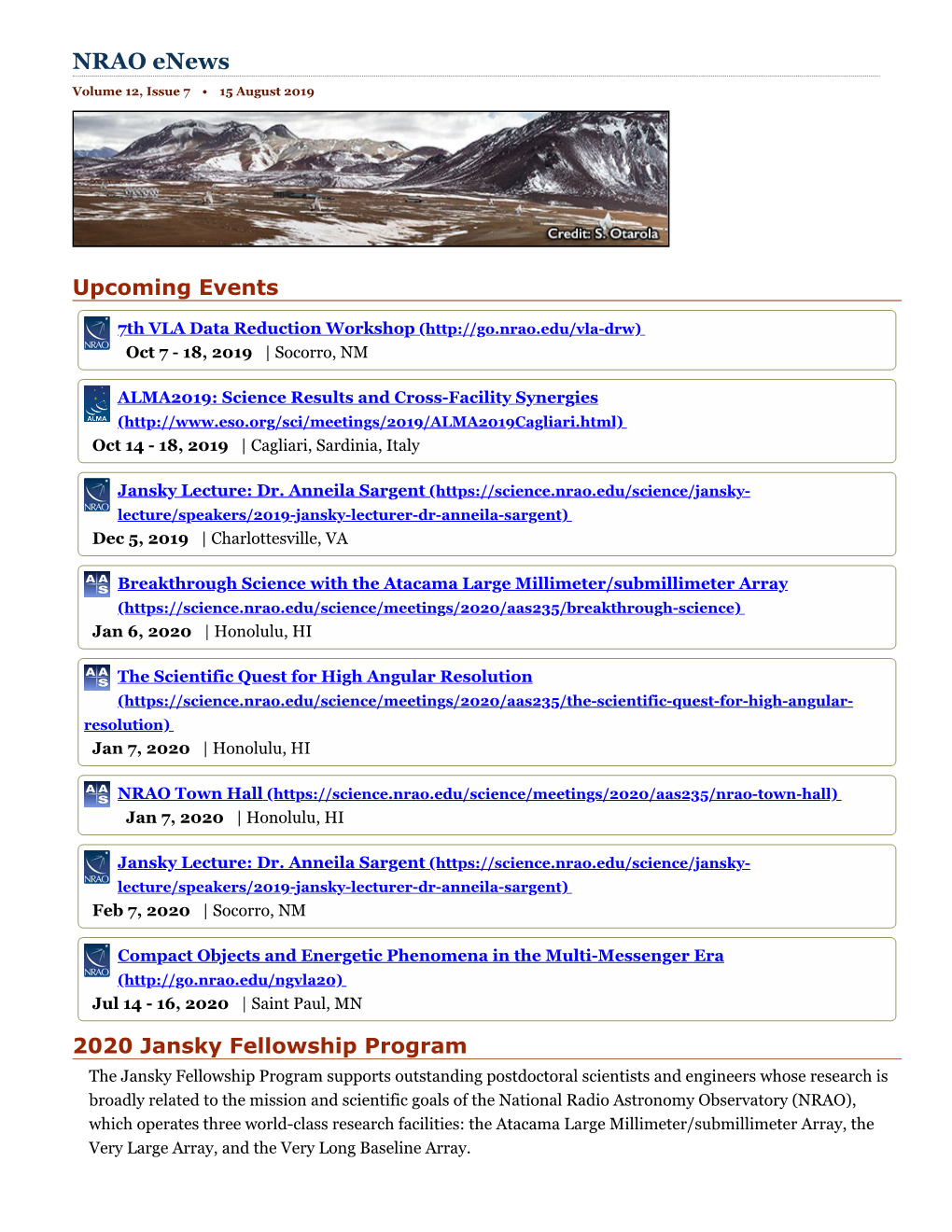 NRAO Enews Volume 12, Issue 7 • 15 August 2019