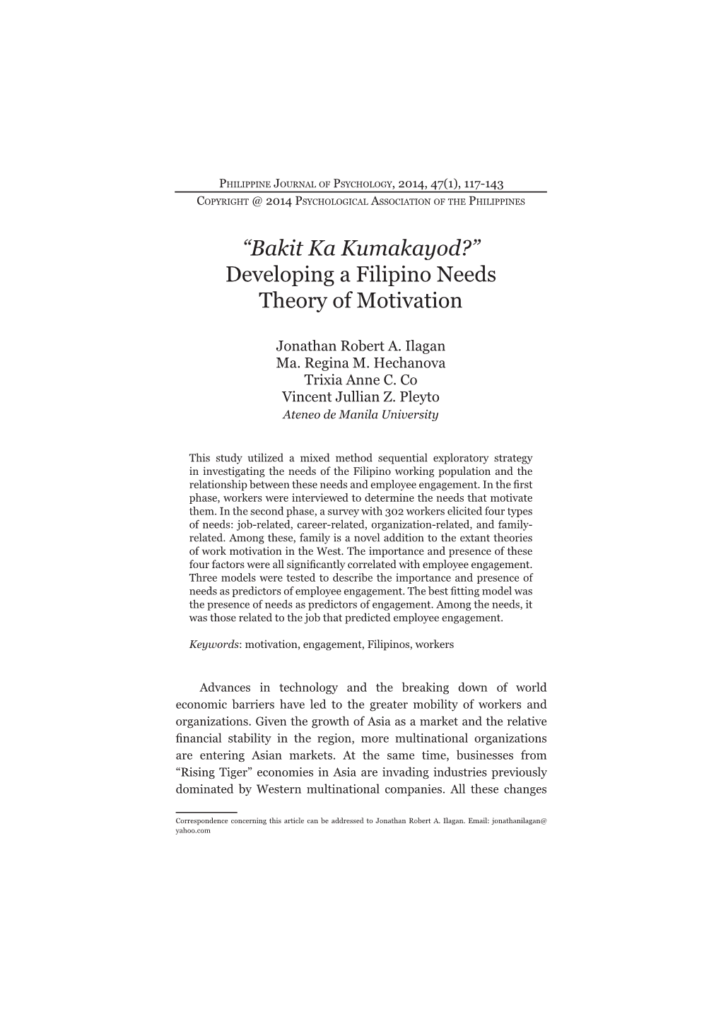 “Bakit Ka Kumakayod?” Developing a Filipino Needs Theory of Motivation