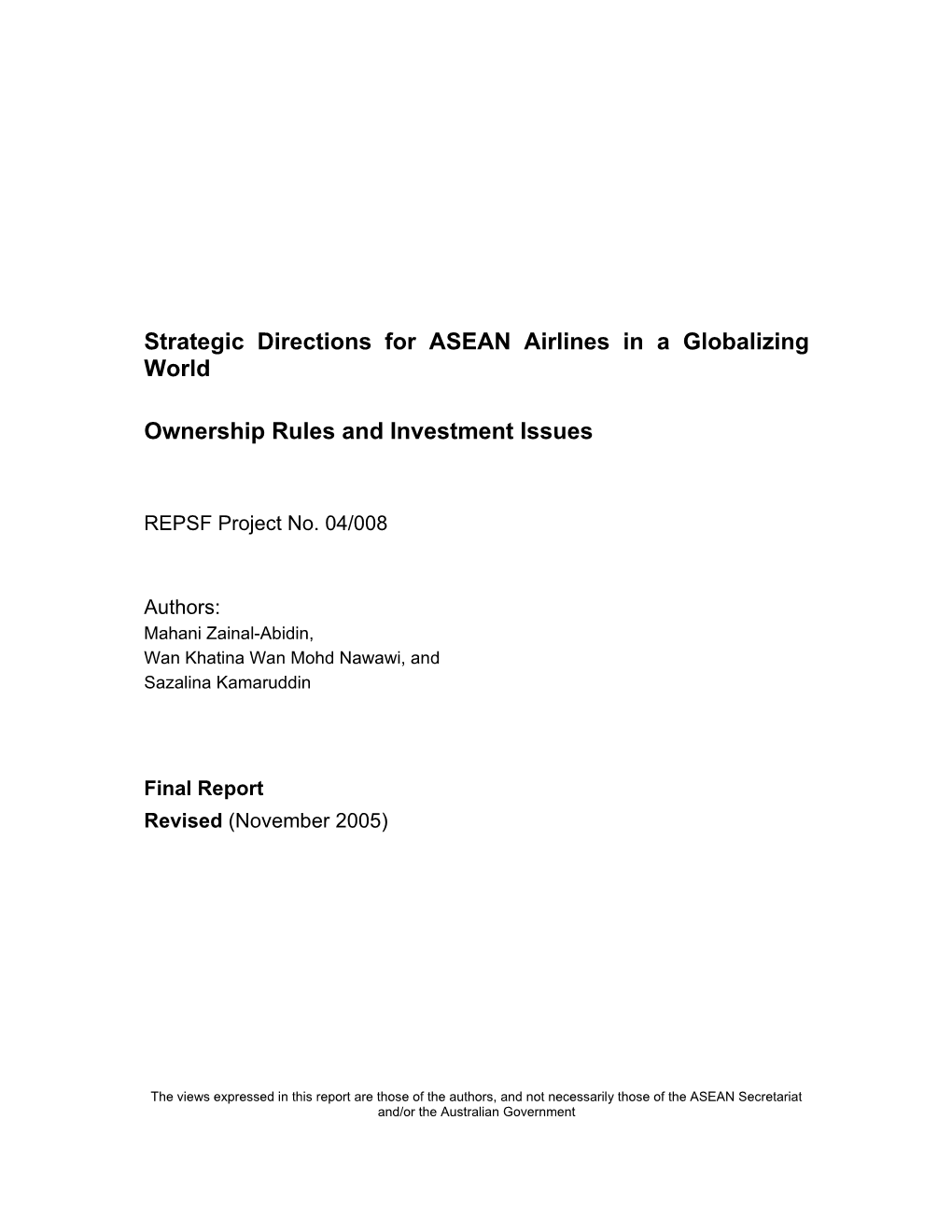 Strategic Directions for ASEAN Airlines in a Globalizing World