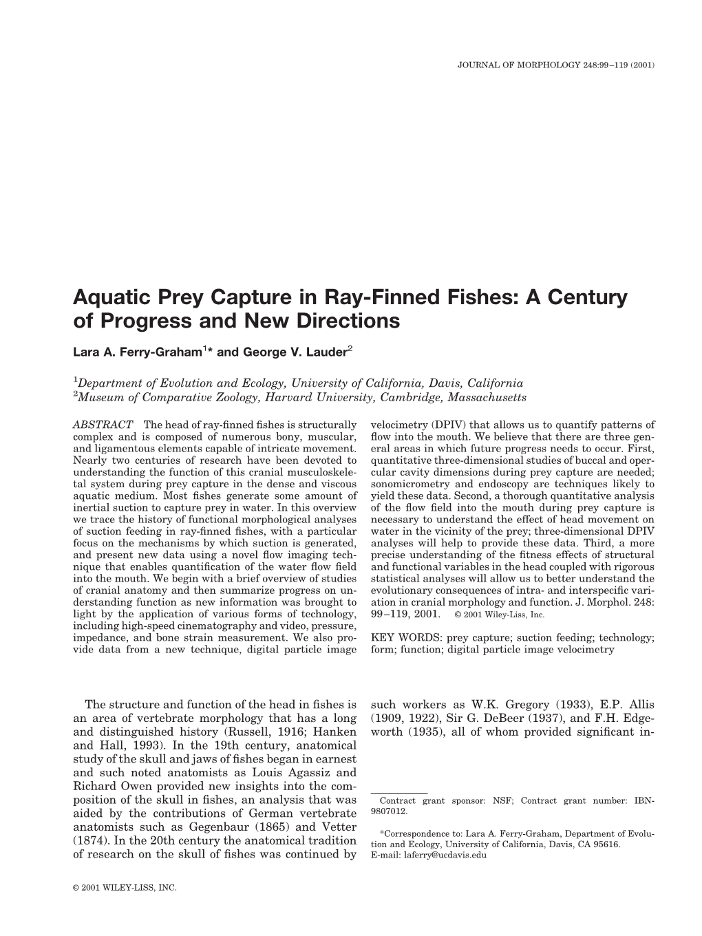 Aquatic Prey Capture in Ray-Finned Fishes: a Century of Progress and New Directions