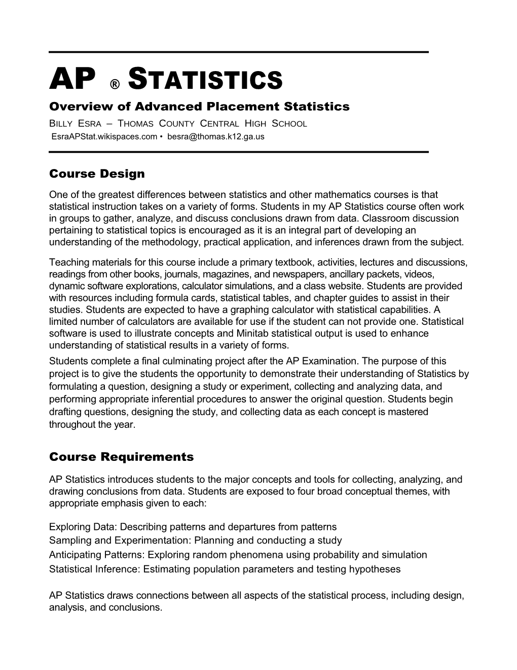 Overview of Advanced Placement Statistics