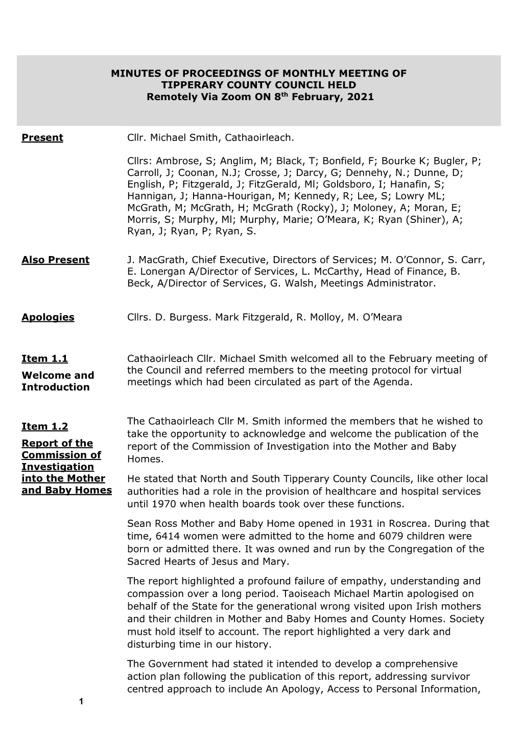 TCC Adopted Minutes 8Th February, 2021.Pdf