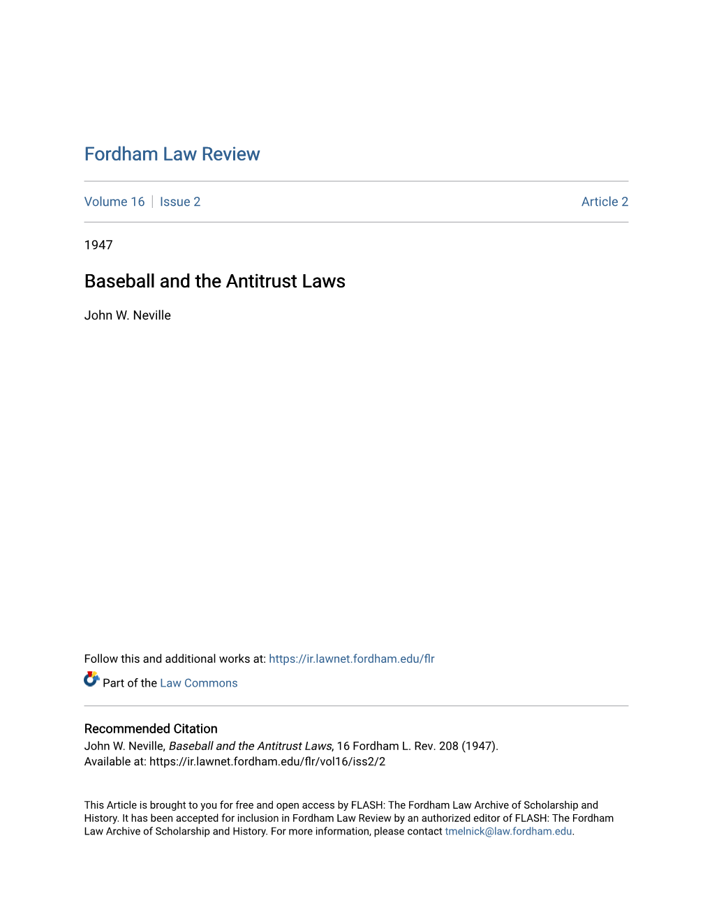 Baseball and the Antitrust Laws