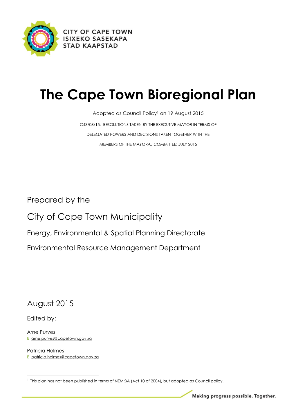 The Cape Town Bioregional Plan