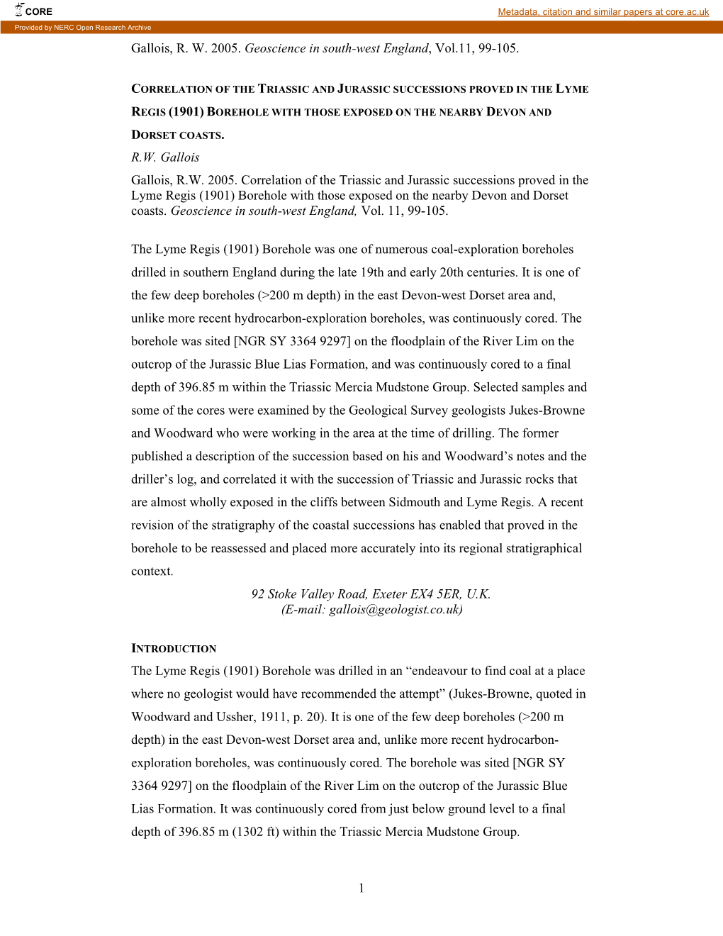 Gallois, R. W. 2005. Geoscience in South-West England, Vol.11, 99-105