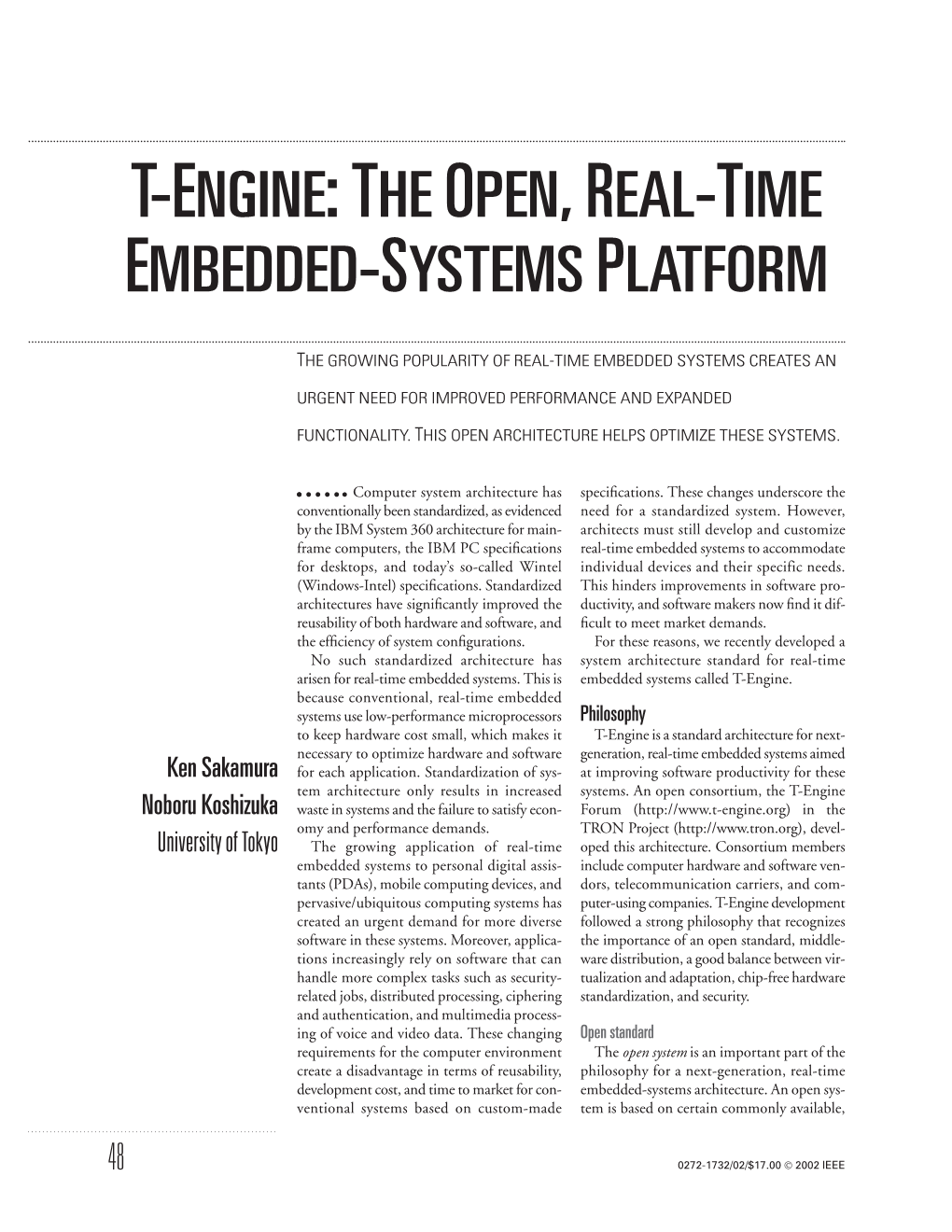 T-Engine: the Open, Real-Time Embedded-Systems Platform