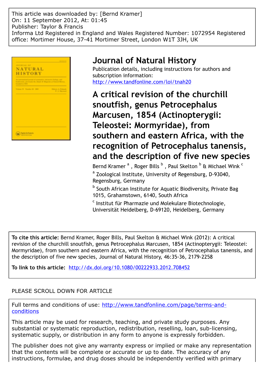 A Critical Revision of the Churchill Snoutfish