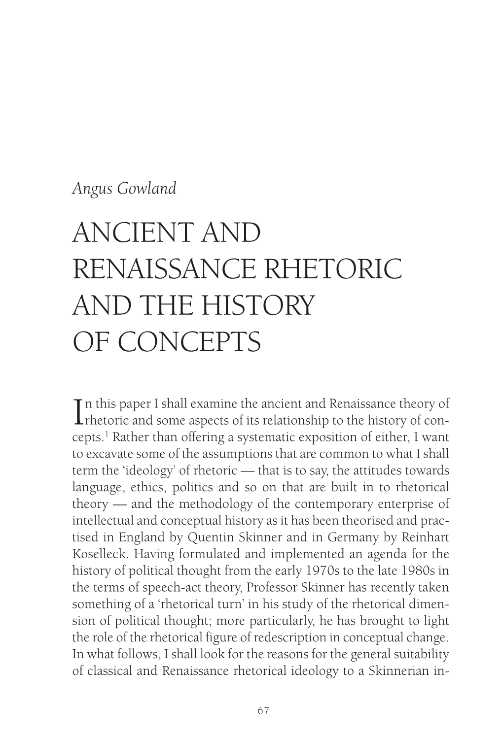 Ancient and Renaissance Rhetoric and the History of Concepts