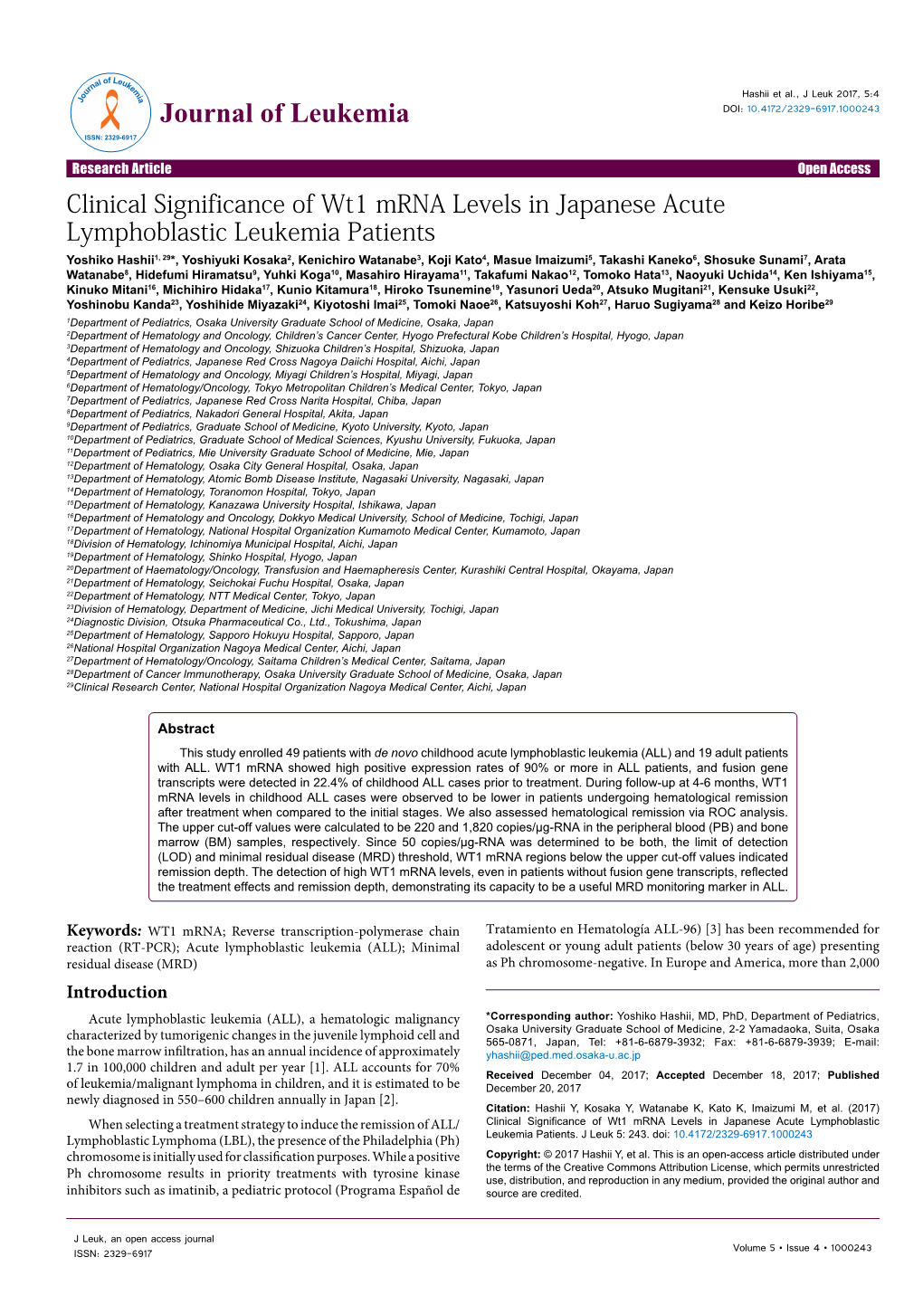 Clinical Significance of Wt1 Mrna Levels in Japanese Acute