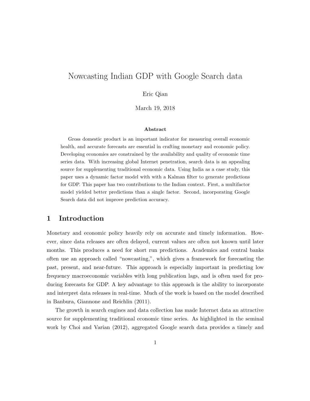 Nowcasting Indian GDP with Google Search Data