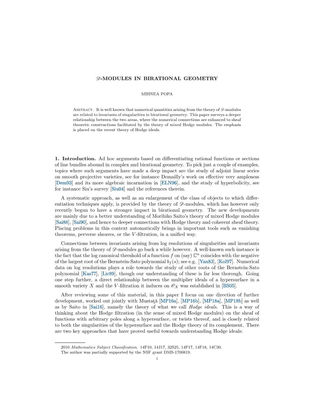 D-Modules in Birational Geometry