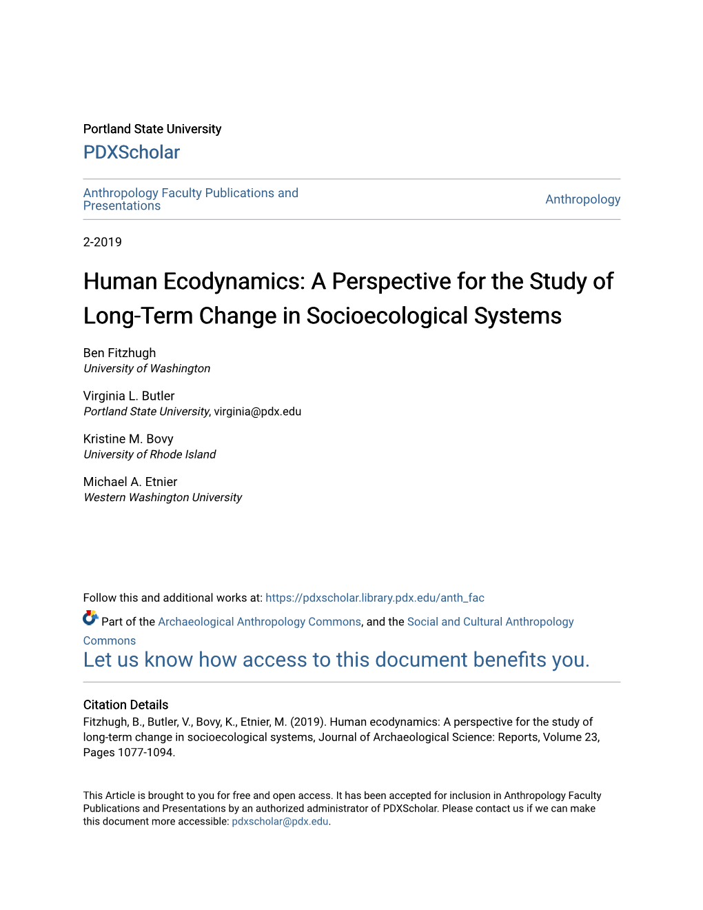 Human Ecodynamics: a Perspective for the Study of Long-Term Change in Socioecological Systems