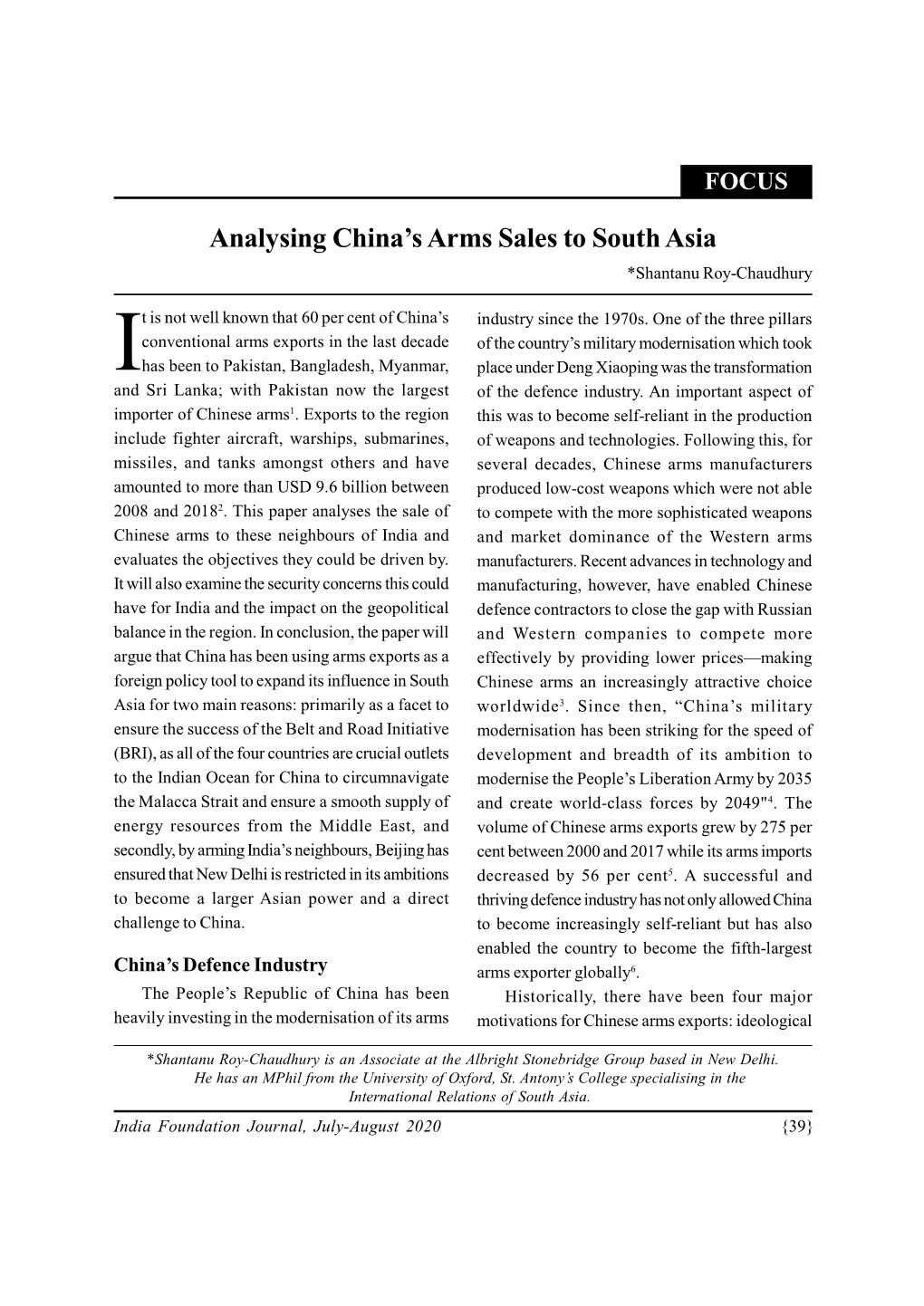 Analysing China's Arms Sales to South Asia