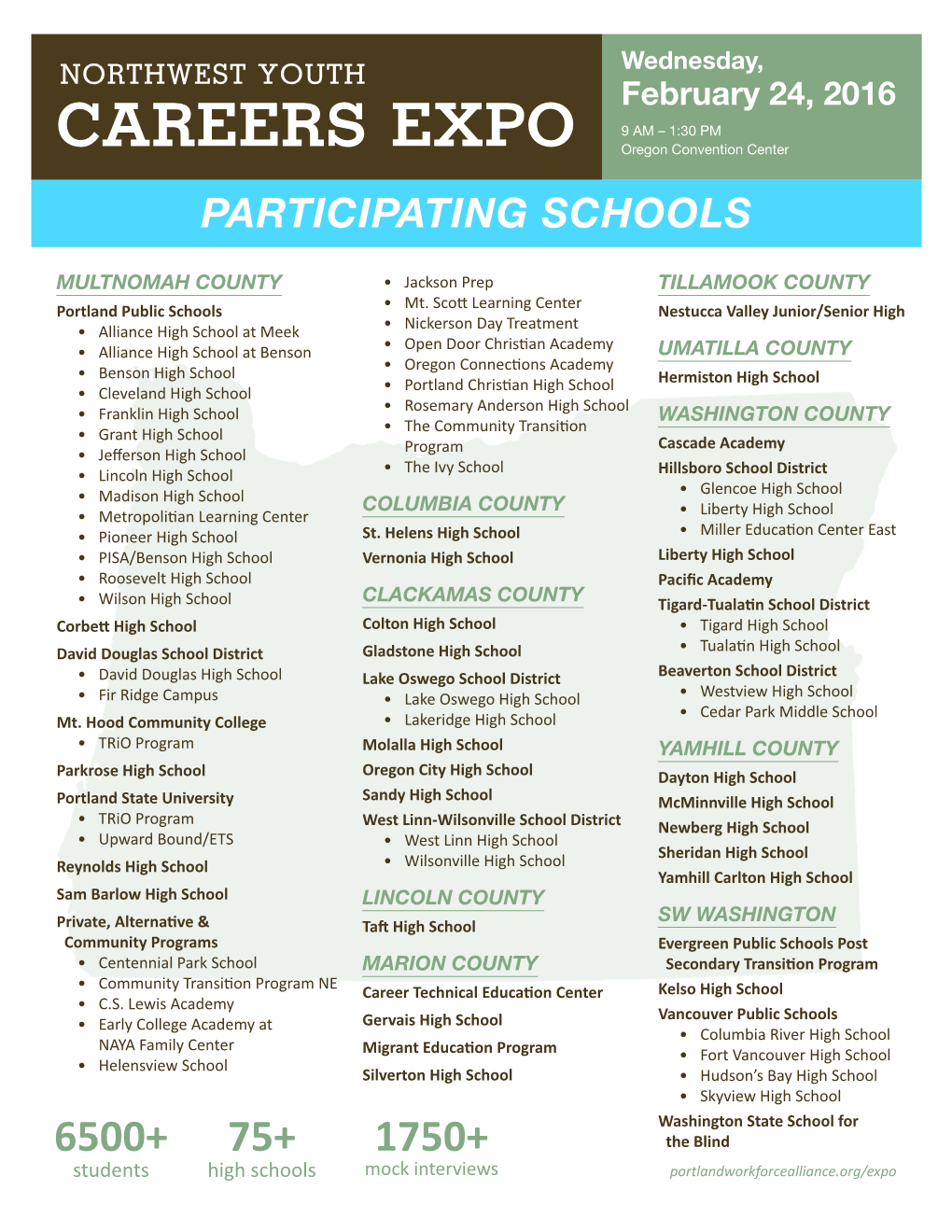 CAREERS EXPO Oregon Convention Center PARTICIPATING SCHOOLS