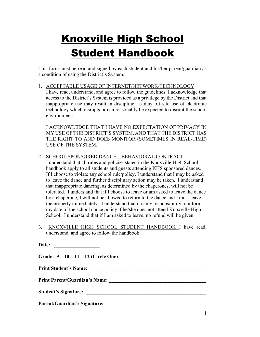Knoxville High School Student Handbook