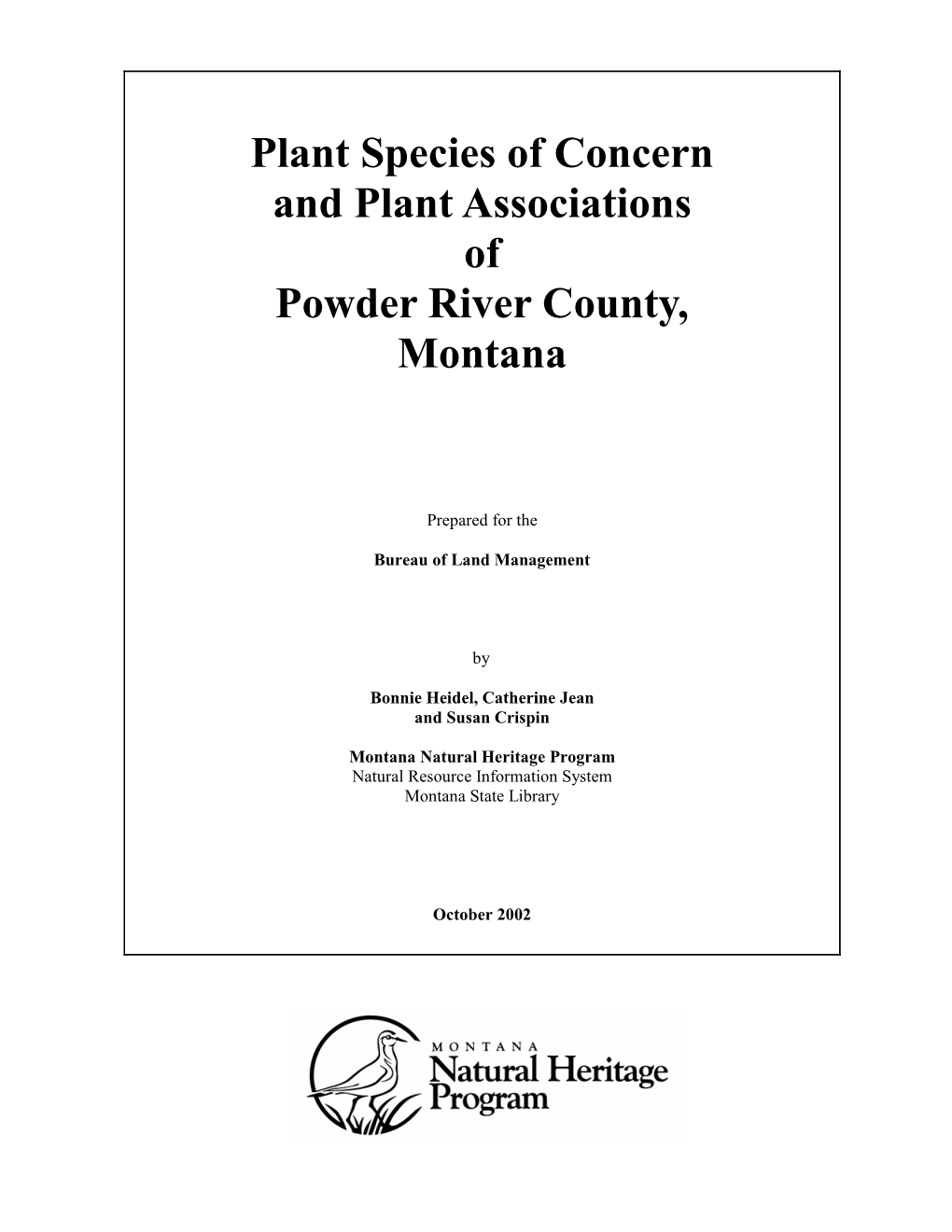 Plant Species of Concern and Plant Associations of Powder River County, Montana