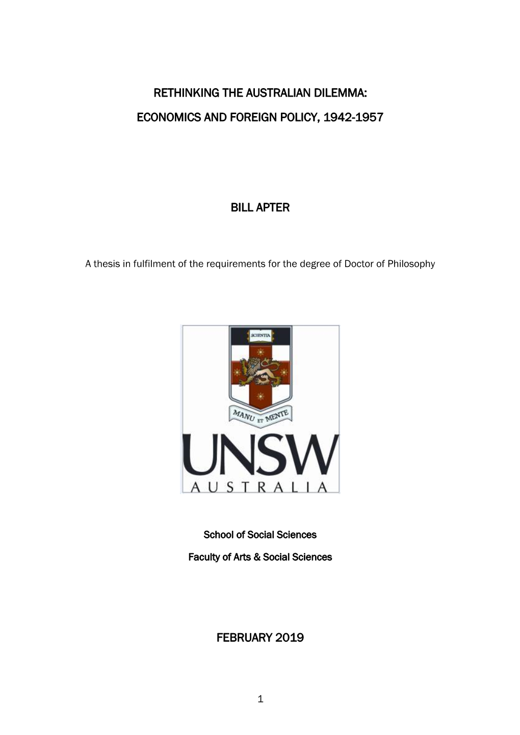 Rethinking the Australian Dilemma: Economics and Foreign Policy, 1942-1957