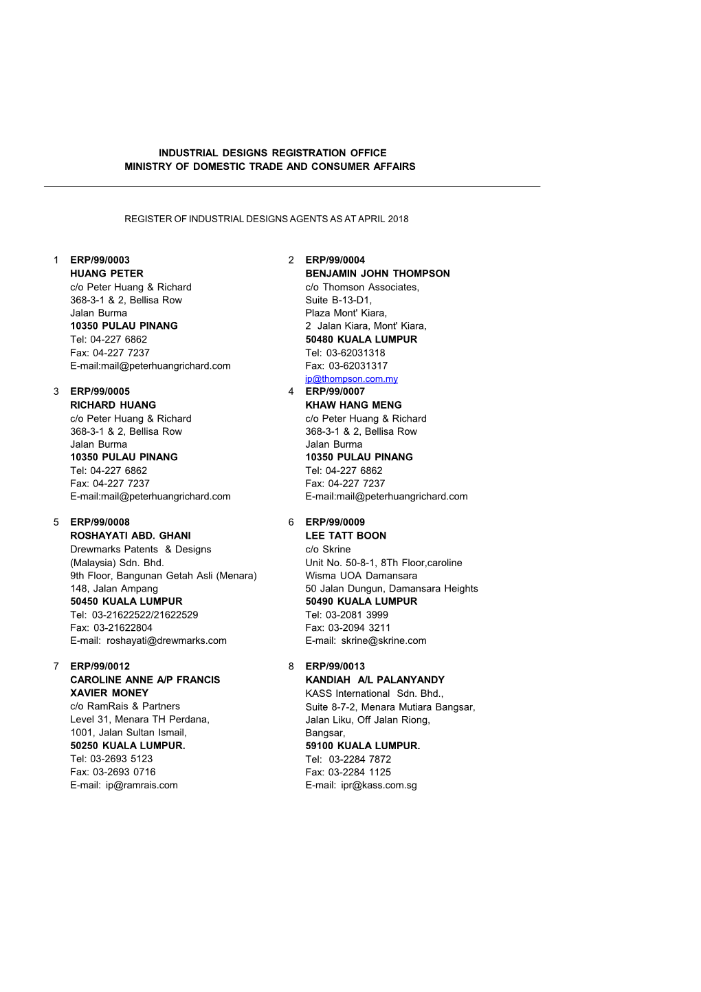 Industrial Designs Registration Office Ministry of Domestic Trade and Consumer Affairs