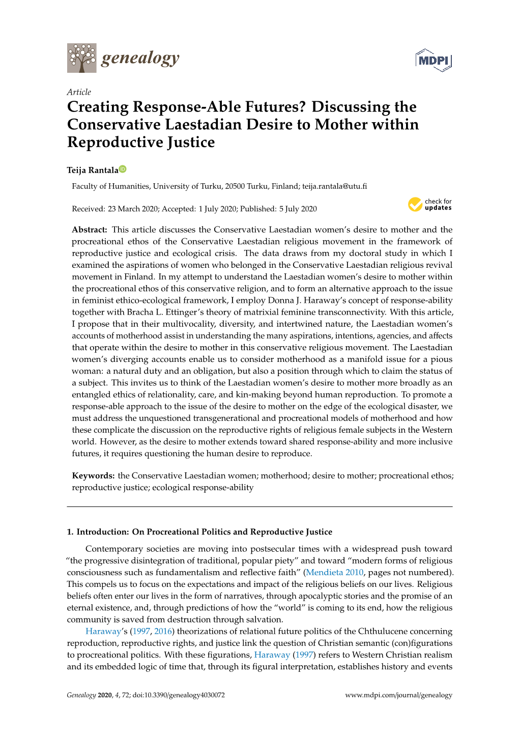 Discussing the Conservative Laestadian Desire to Mother Within Reproductive Justice