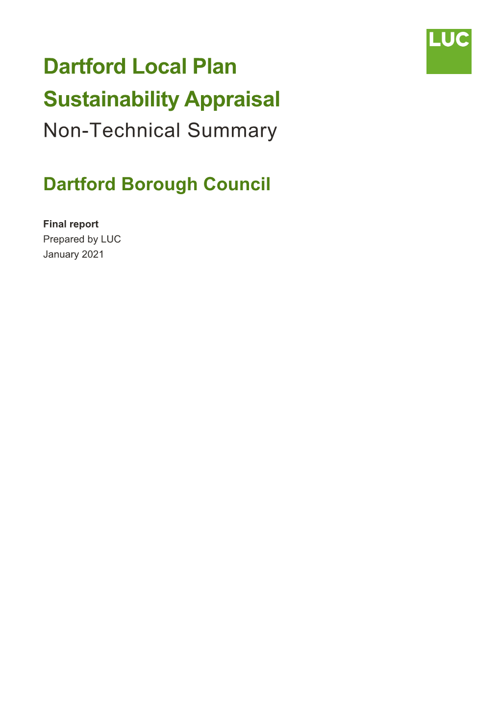 Dartford Local Plan Sustainability Appraisal Non-Technical Summary