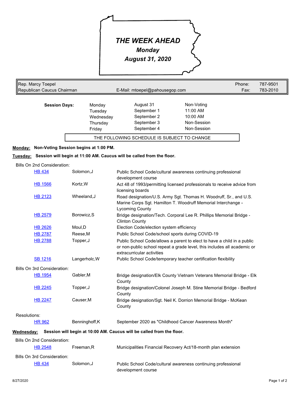 THE WEEK AHEAD Monday August 31, 2020