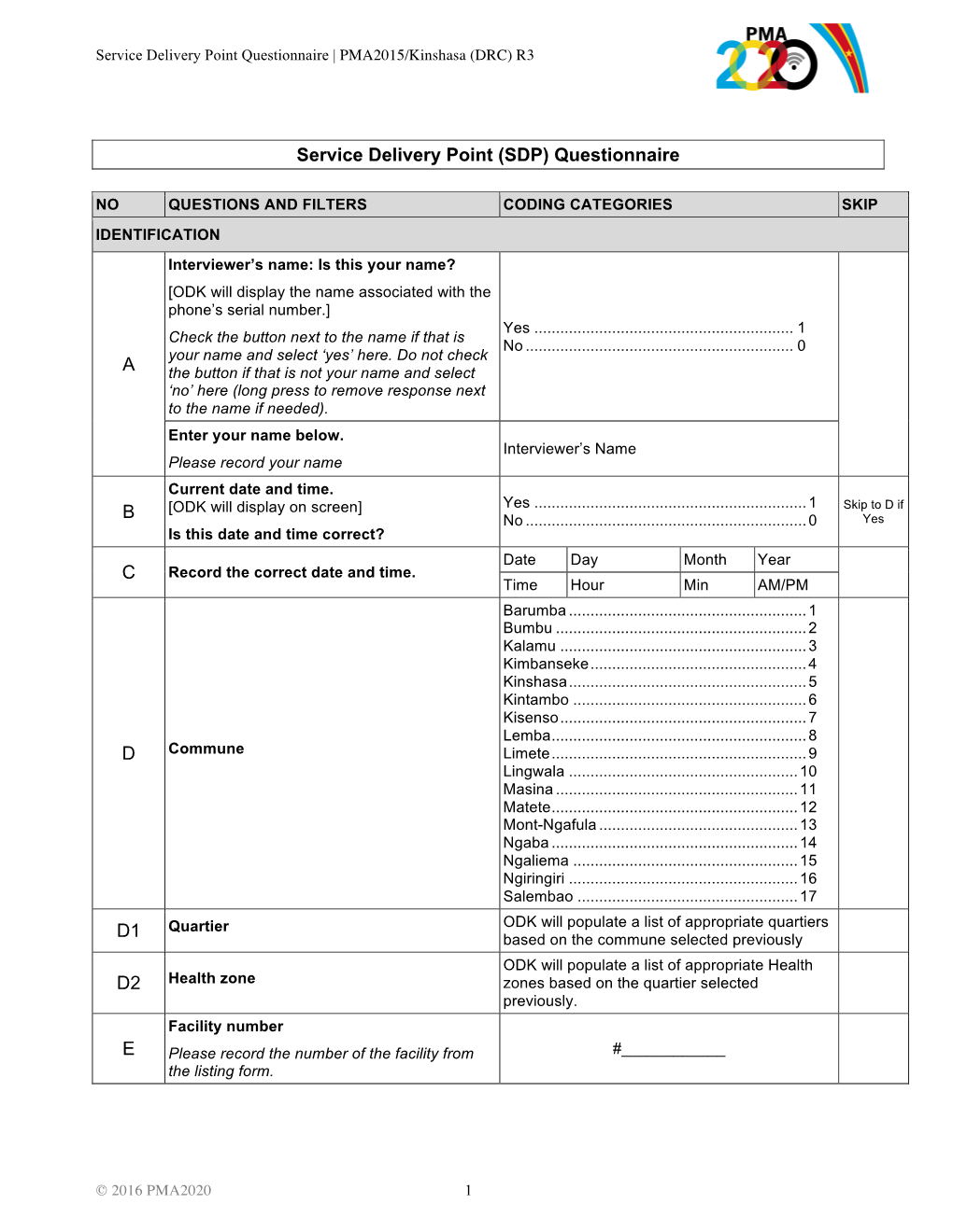 SDP) Questionnaire