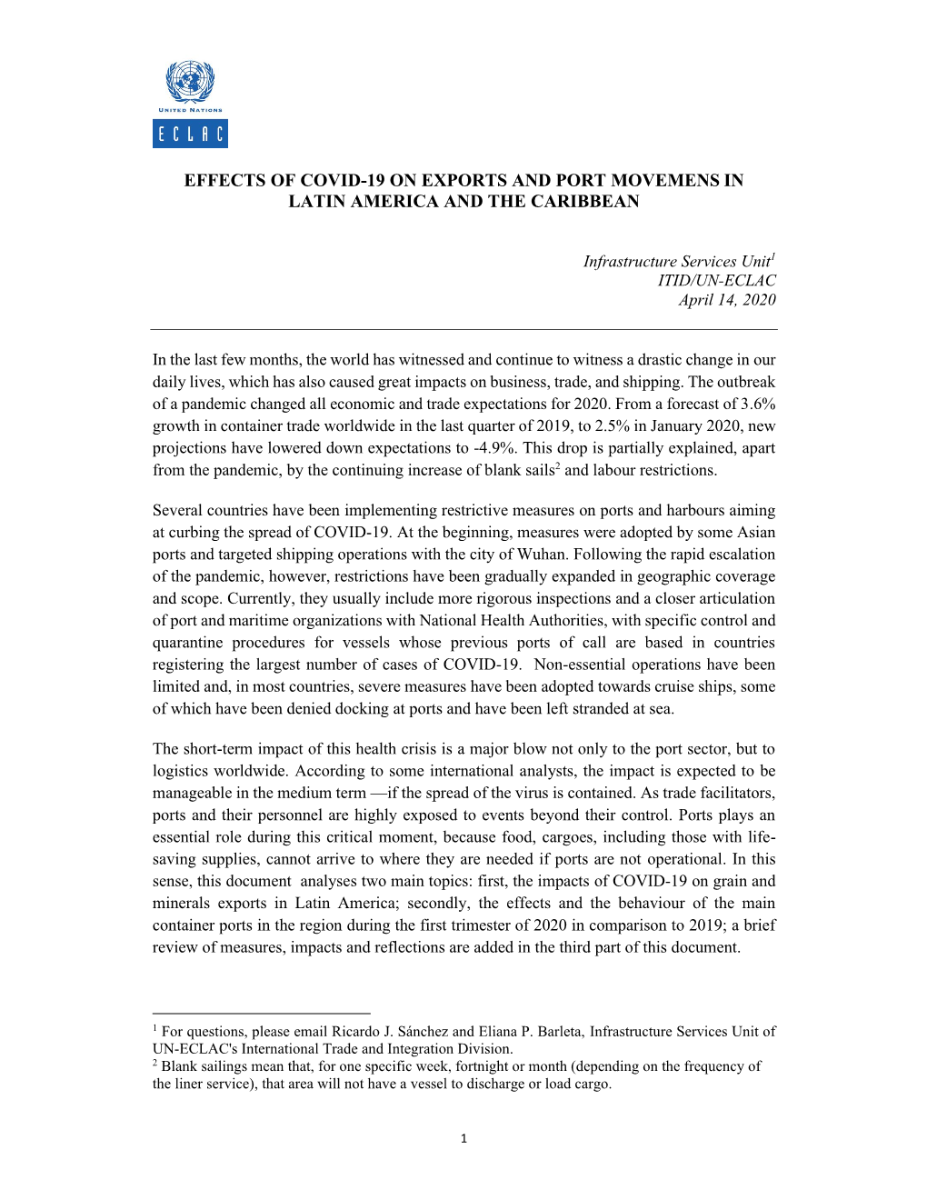 Effects of Covid-19 on Exports and Port Movemens in Latin America and the Caribbean