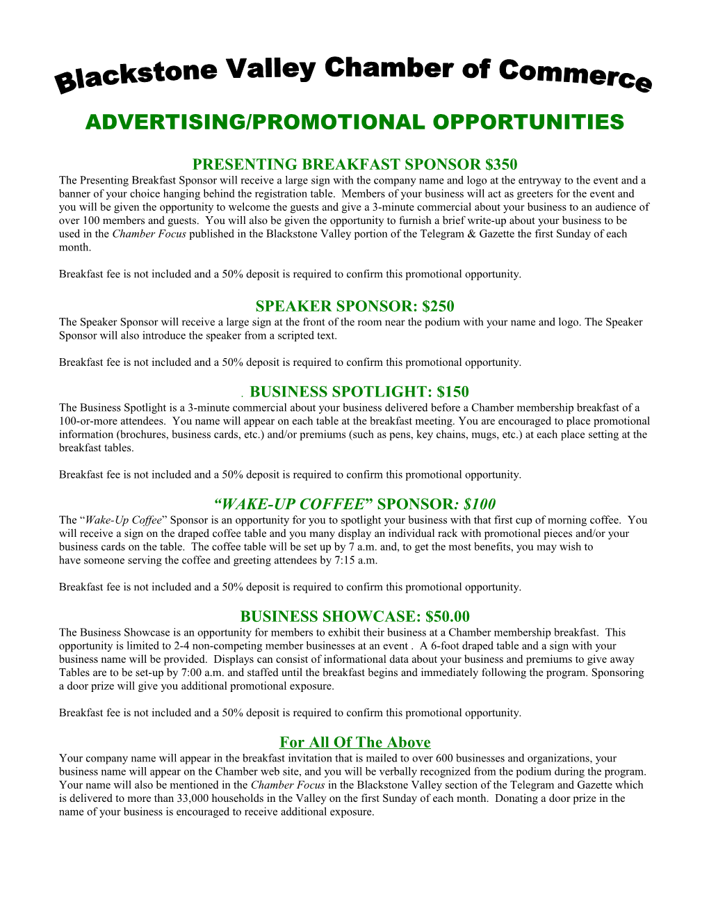 Advertising/Promotional Opportunities