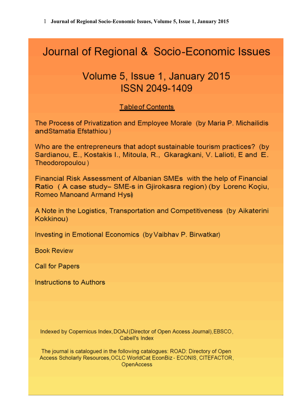 Journal Volume 5, Issue 1, January 2015