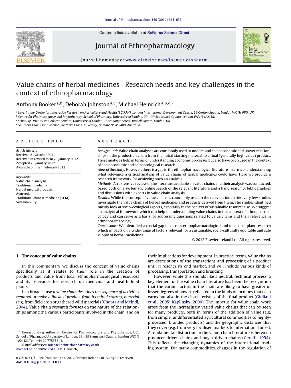 Value Chains of Herbal Medicines—Research Needs and Key Challenges in the Context of Ethnopharmacology