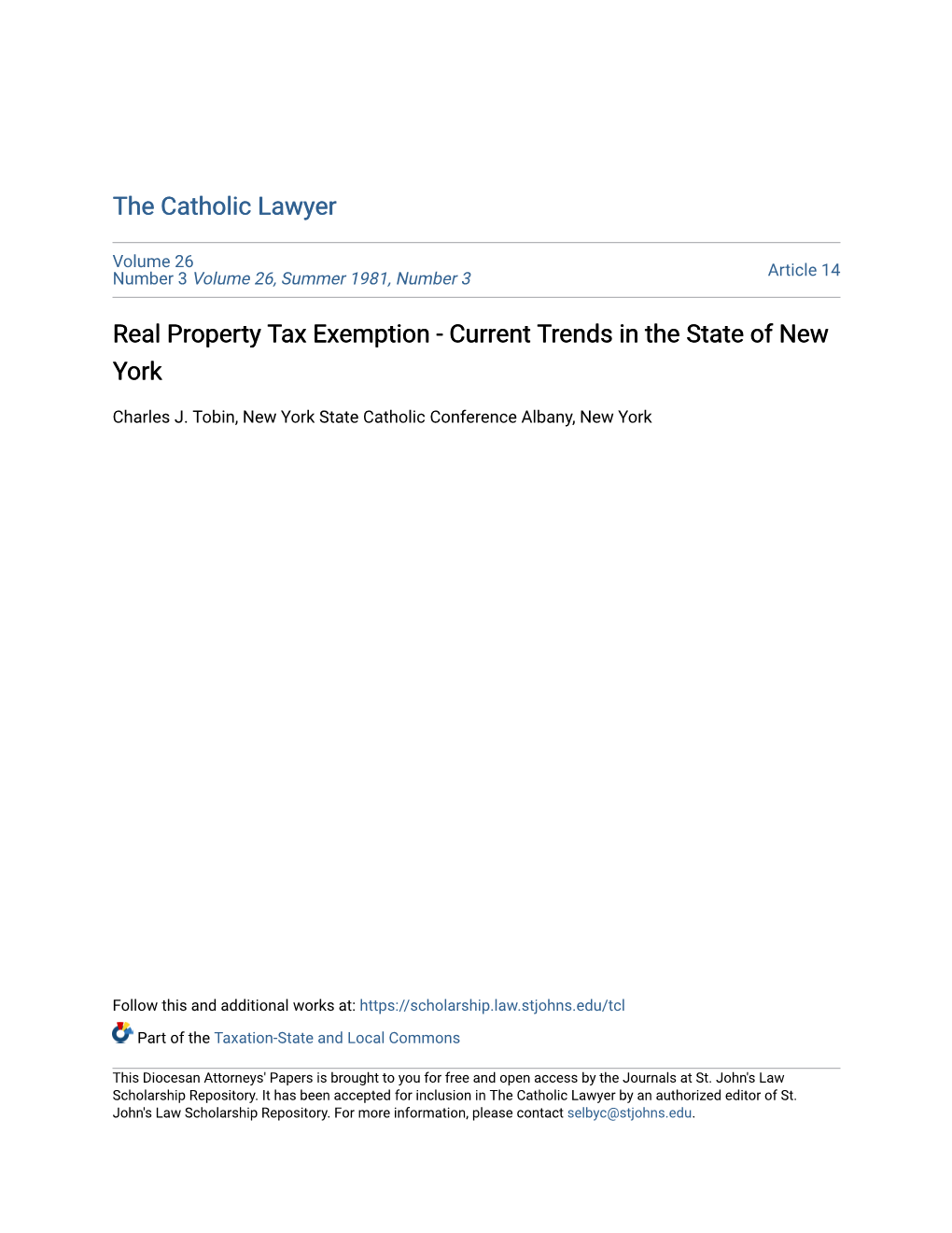 Real Property Tax Exemption - Current Trends in the State of New York