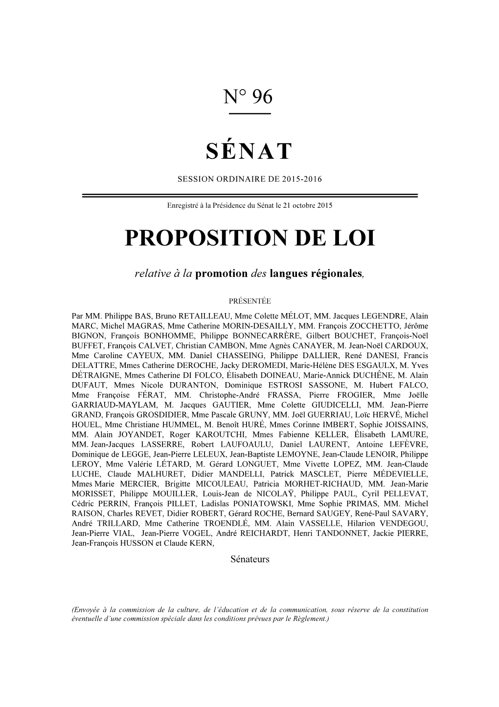 Sénat Proposition De