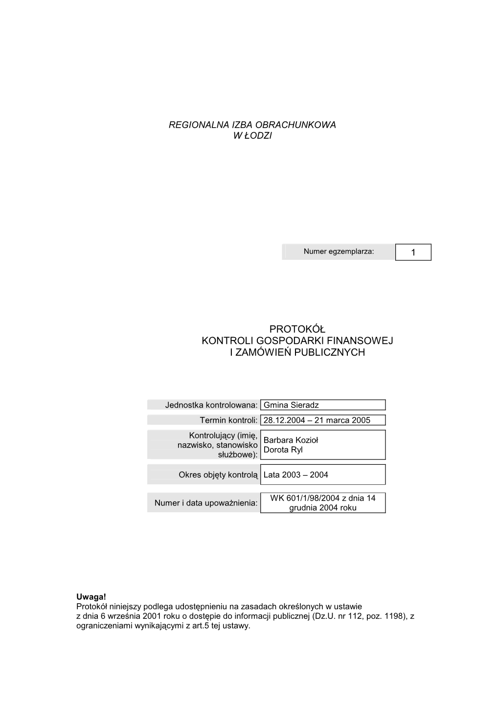 Protokół Kontroli Gospodarki Finansowej I Zamówie Ń Publicznych