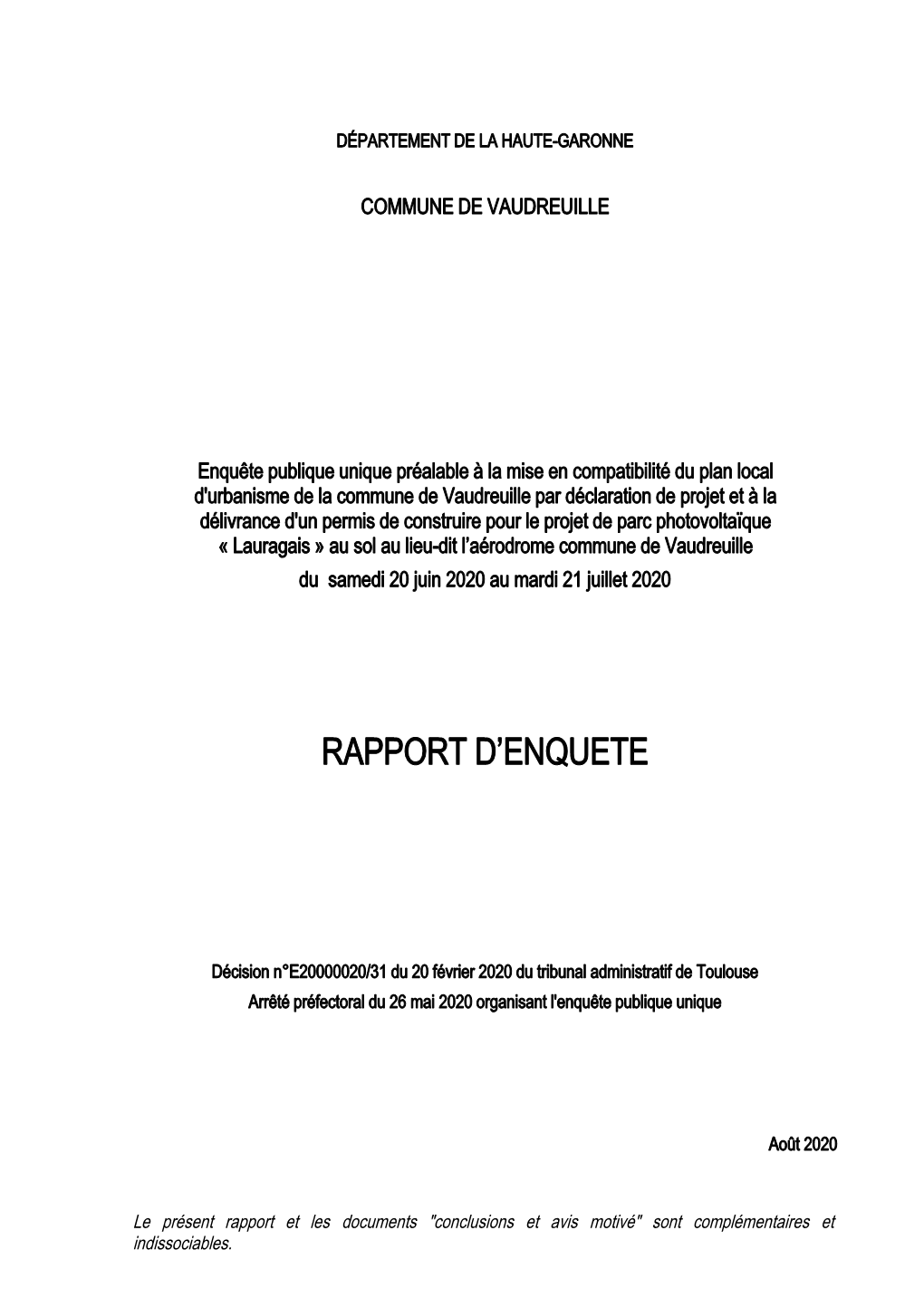 Rapport Du Commissaire Enquêteur