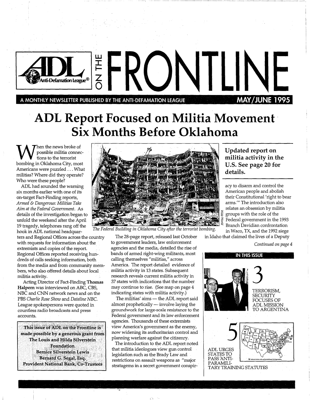 ADL Report Focused on Militia Movement Six Months Before Oklahom A