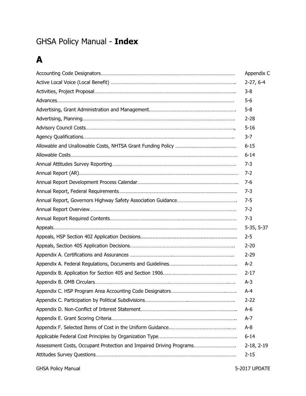 GHSA Policy Manual - Index