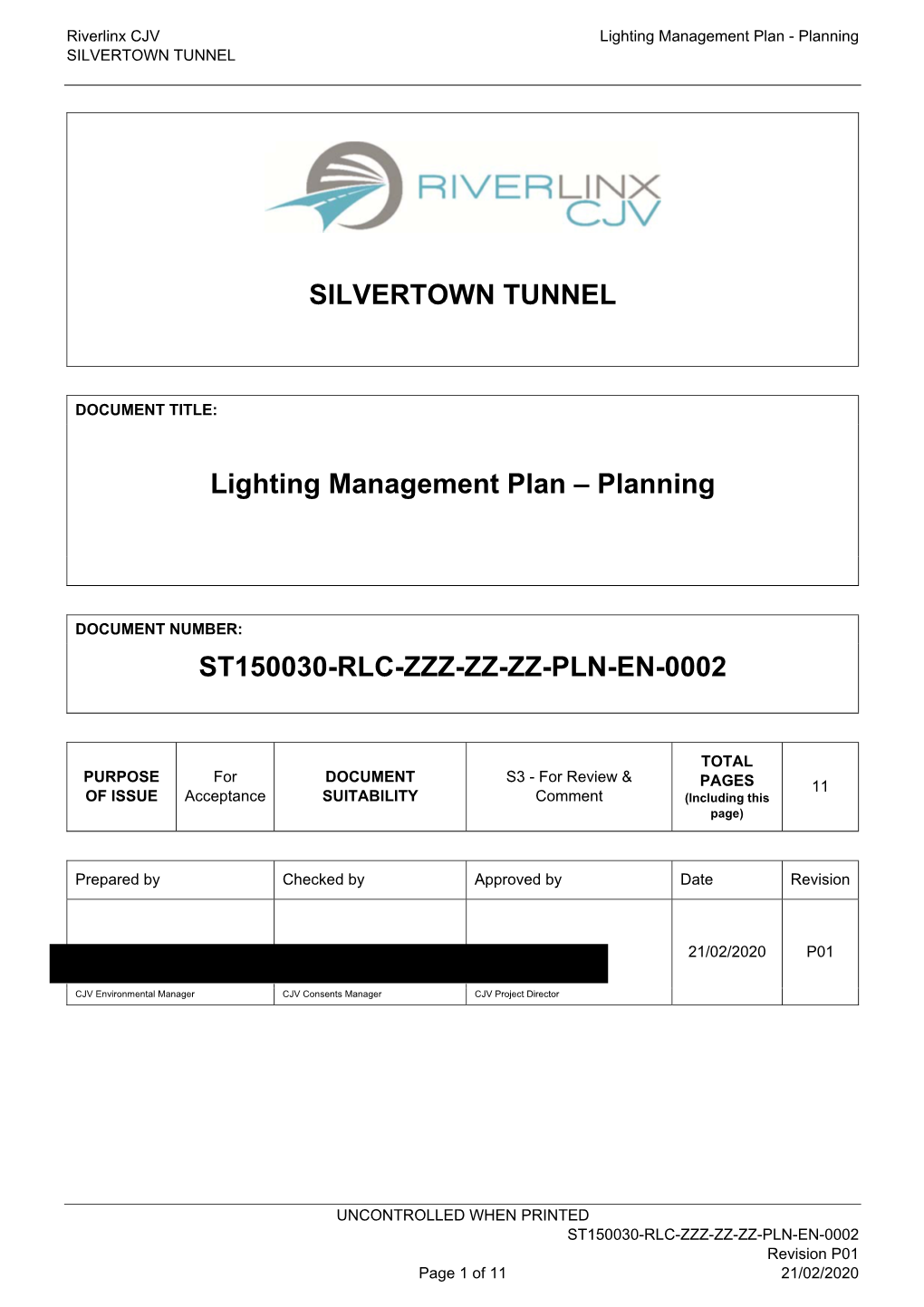 Silvertown Tunnel Lighting Management Plan