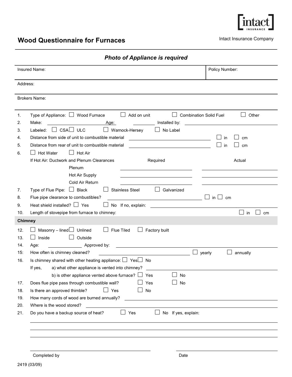 Wood Questionnaire for Furnaces