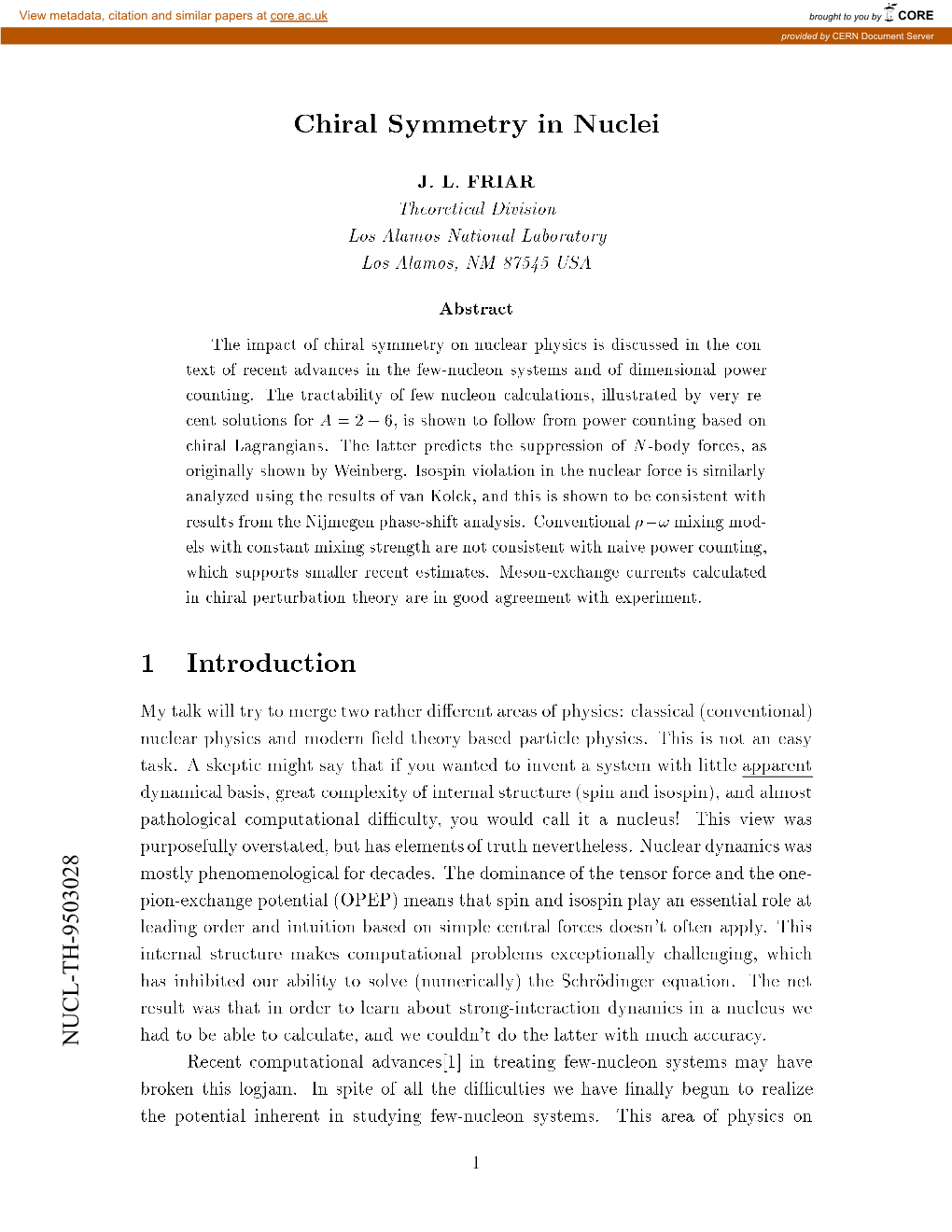 Chiral Symmetry in Nuclei Wn B T Adv Ysics and Mo Dern Eld-Theory-Based Particle Ph Eptic Migh Ting