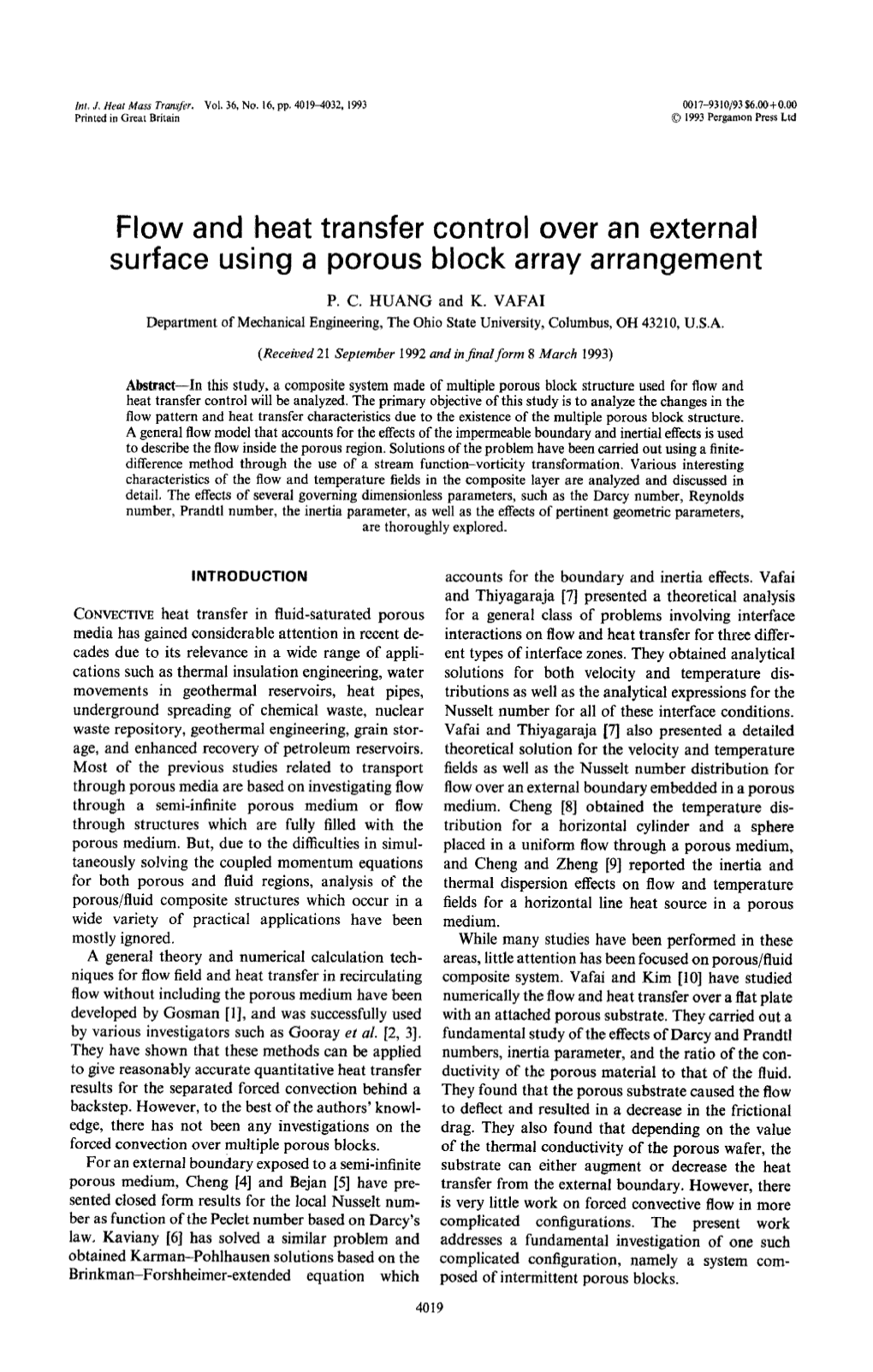 Flow and Heat Transfer Control Over an External Surface Using a Porous Block Array Arrangement